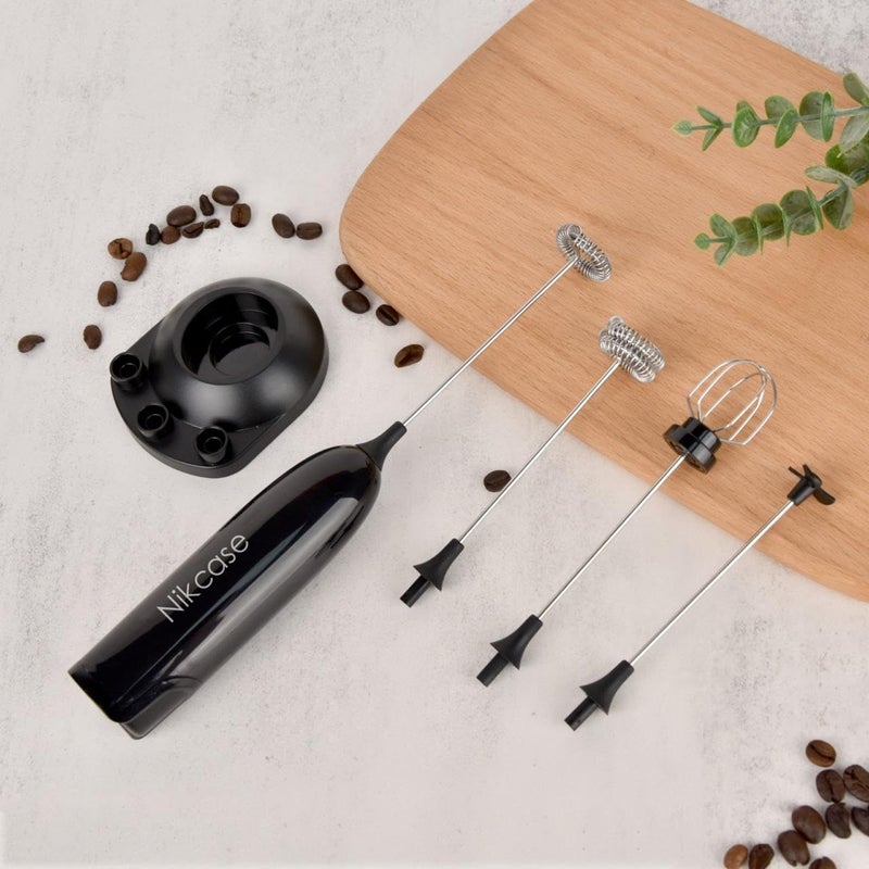 Nik Case 1Y Warranty Coffee Beater Electric | Handheld Milk Frother with Stand & 4 Whisk Attachments | Coffee Frother | Battery-Operated Mixer for Coffee, Cappuccino, Latte, Egg (Black) - Image 3