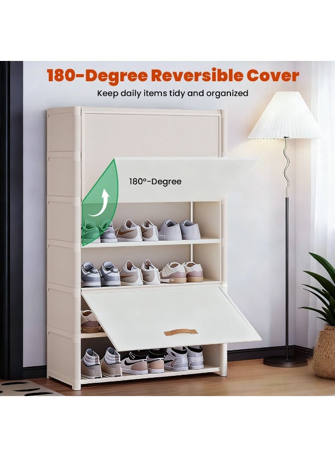 Jorunb Shoe Rack, 7 Tier Shoe Storage Cabinet with Door 28 Pair Plastic Shoe Shelves Organizer for Closet, Entryway, Hallway, Bedroom, White - Image 2