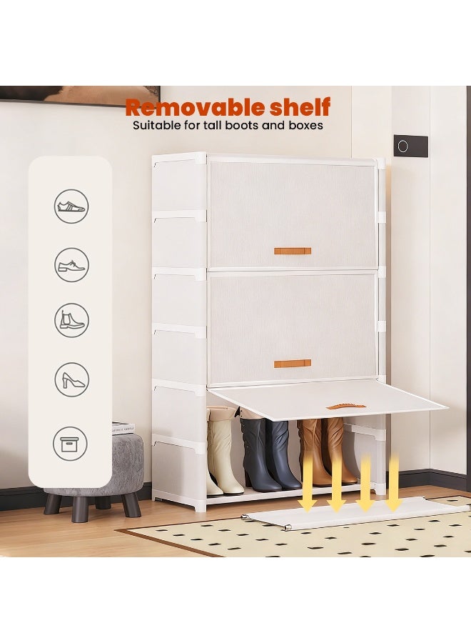 Jorunb Shoe Rack, 7 Tier Shoe Storage Cabinet with Door 28 Pair Plastic Shoe Shelves Organizer for Closet, Entryway, Hallway, Bedroom, White - Image 5