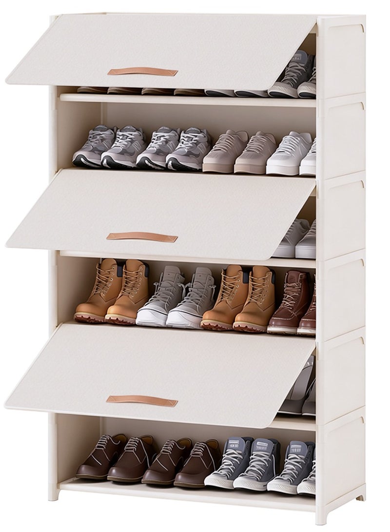 Jorunb Shoe Rack, 7 Tier Shoe Storage Cabinet with Door 28 Pair Plastic Shoe Shelves Organizer for Closet, Entryway, Hallway, Bedroom, White - Image 1