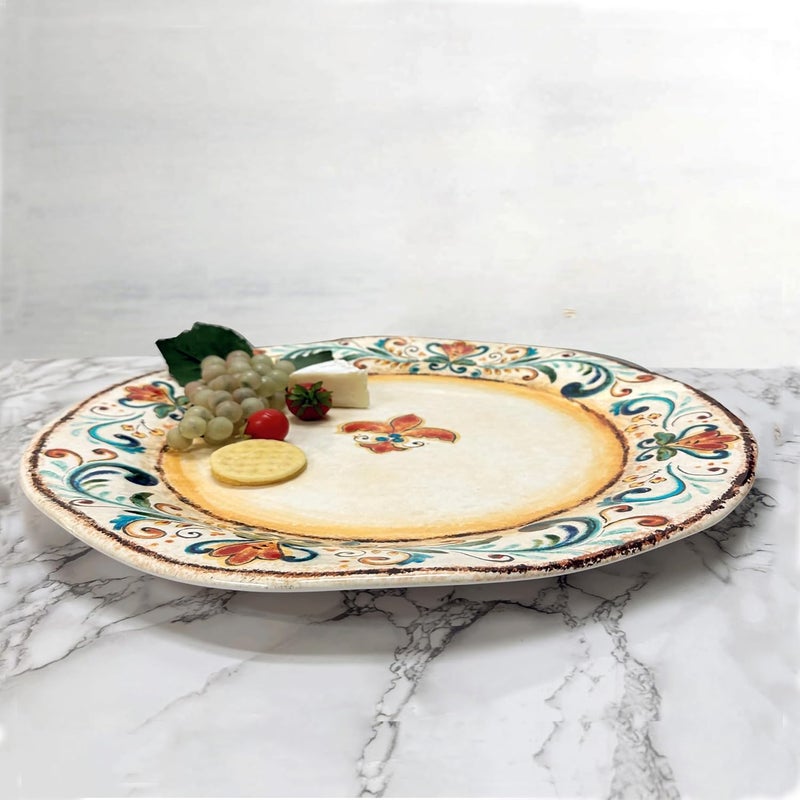 UP طبق تقديم دائري كبير من ميلامين UPware بتصميم زهور عتيق خالي من BPA مقاس 19 بوصة متعدد الألوان - Image 4