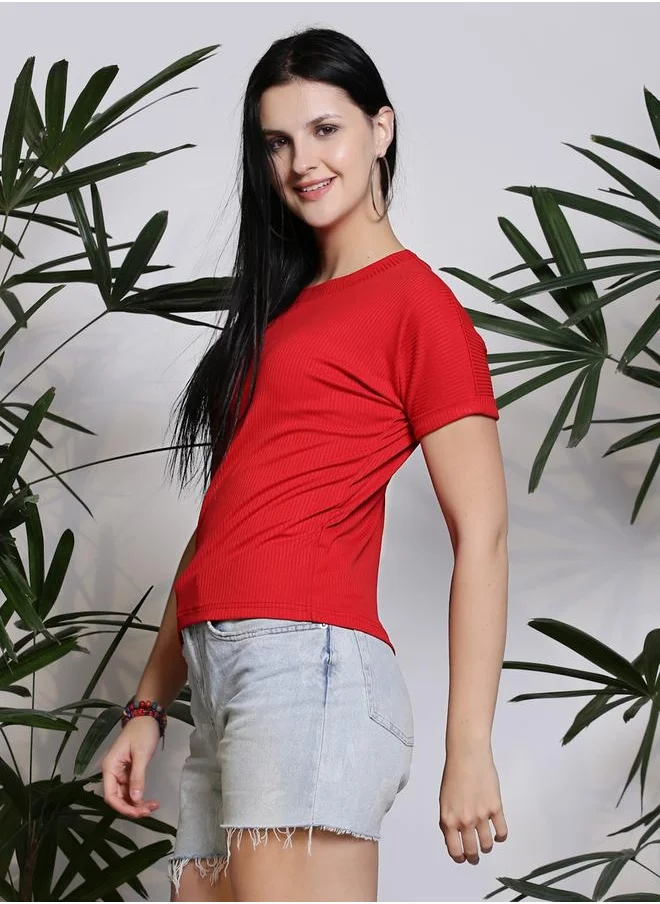 سيرا Rib Round Neck Slim Fit Top