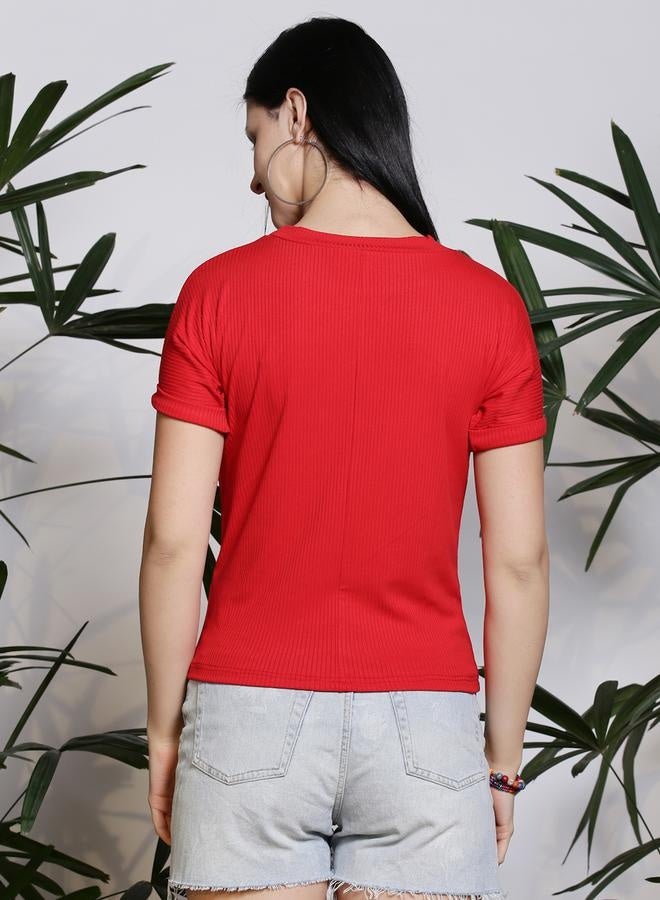 سيراب ريب بلوزة بياقة مستديرة بقصة ضيقة - Image 3