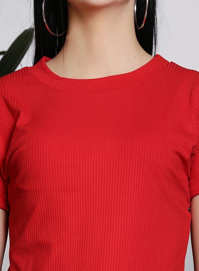 سيراب ريب بلوزة بياقة مستديرة بقصة ضيقة - Image 4