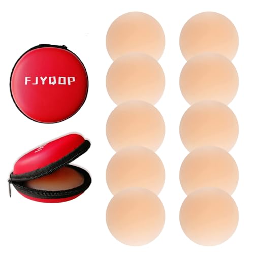 FJYQOP Silicone Nipple Covers - 5 Pairs, Women's Reusable Adhesive Invisible Pasties Nippleless Covers Round Beige - Image 1