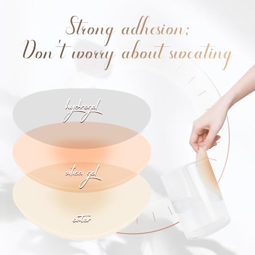 FJYQOP Silicone Nipple Covers - 5 Pairs, Women's Reusable Adhesive Invisible Pasties Nippleless Covers Round Beige - Image 5