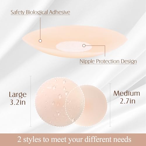 FJYQOP Silicone Nipple Covers - 5 Pairs, Women's Reusable Adhesive Invisible Pasties Nippleless Covers Round Beige - Image 3