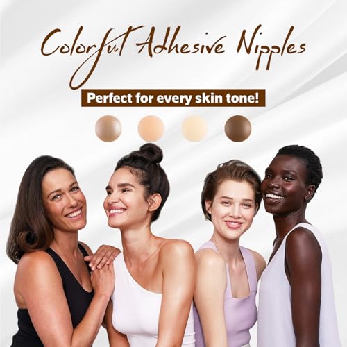 FJYQOP Silicone Nipple Covers - 5 Pairs, Women's Reusable Adhesive Invisible Pasties Nippleless Covers Round Beige - Image 4