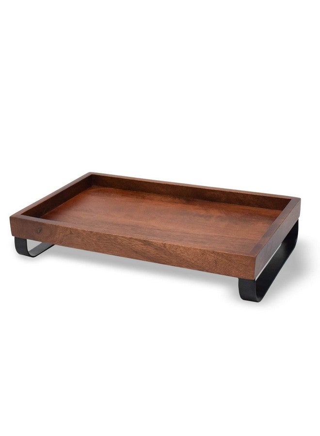 Brick Brown صينية تقديم خشبية فاخرة من BRICK BROWN مع قاعدة معدنية سوداء (تشطيب ماهوجني، 13x8 بوصة) - Image 4