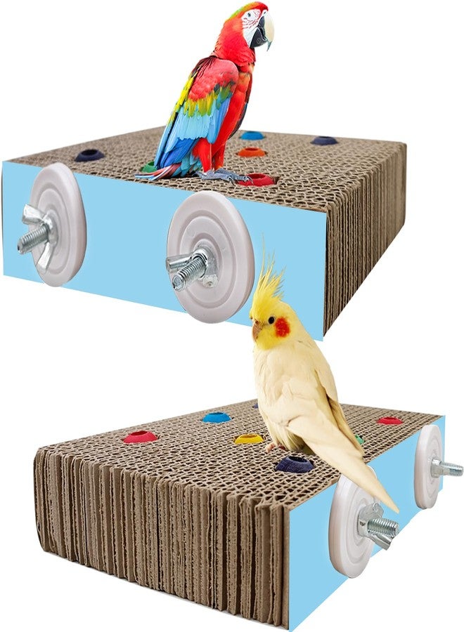 Autokcan 2PCS Bird Chew Toys Parrot Cardboard Perch for Cage Bird Resting Platform Stand with Colorful Beads Parrot Playground Exercise Toys Parakeets Cage Accessories for Conures, Budgies - Image 1