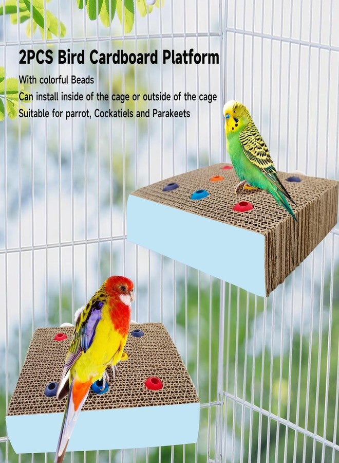 Autokcan 2PCS Bird Chew Toys Parrot Cardboard Perch for Cage Bird Resting Platform Stand with Colorful Beads Parrot Playground Exercise Toys Parakeets Cage Accessories for Conures, Budgies - Image 4
