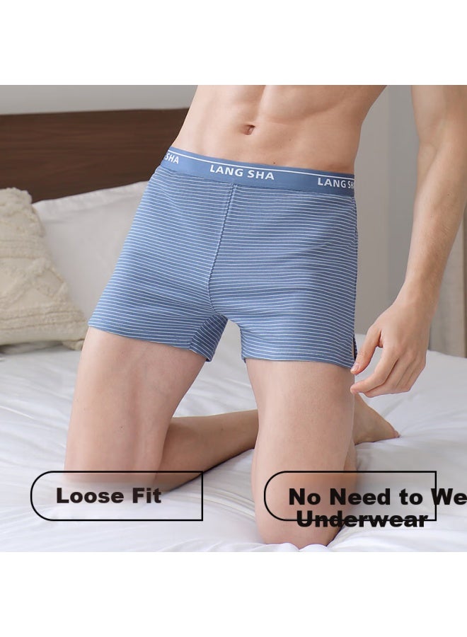 LANG SHA Langsha Men's Cotton Loose Breathable Plus Size Home Thin Sleep Pants Summer Boxer Shorts Striped Underwear - Image 3