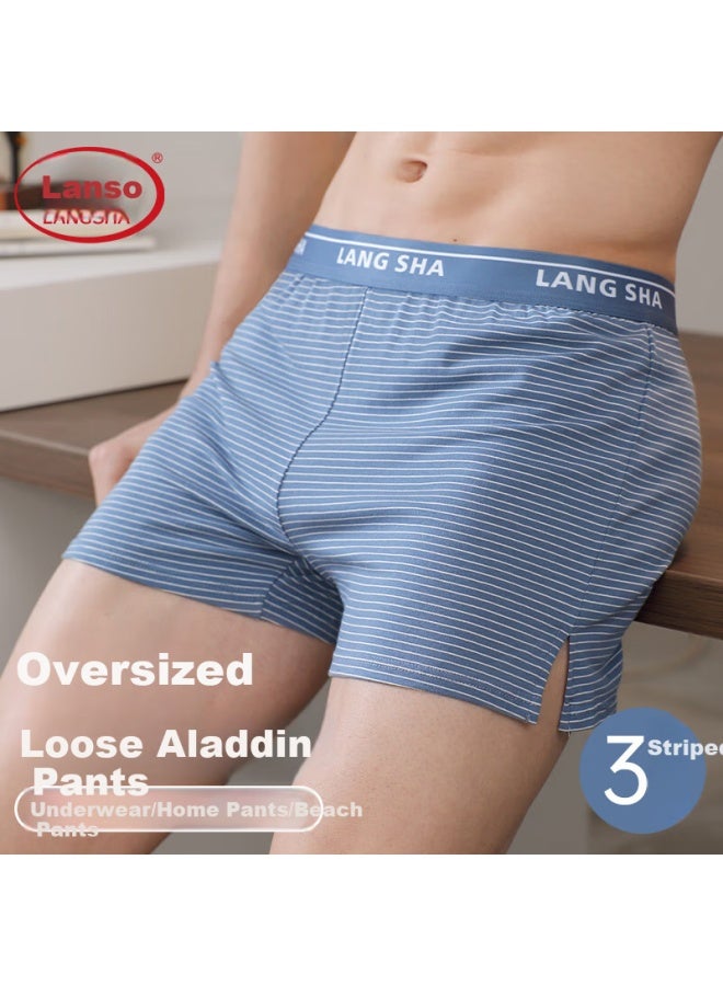 LANG SHA Langsha Men's Cotton Loose Breathable Plus Size Home Thin Sleep Pants Summer Boxer Shorts Striped Underwear - Image 1