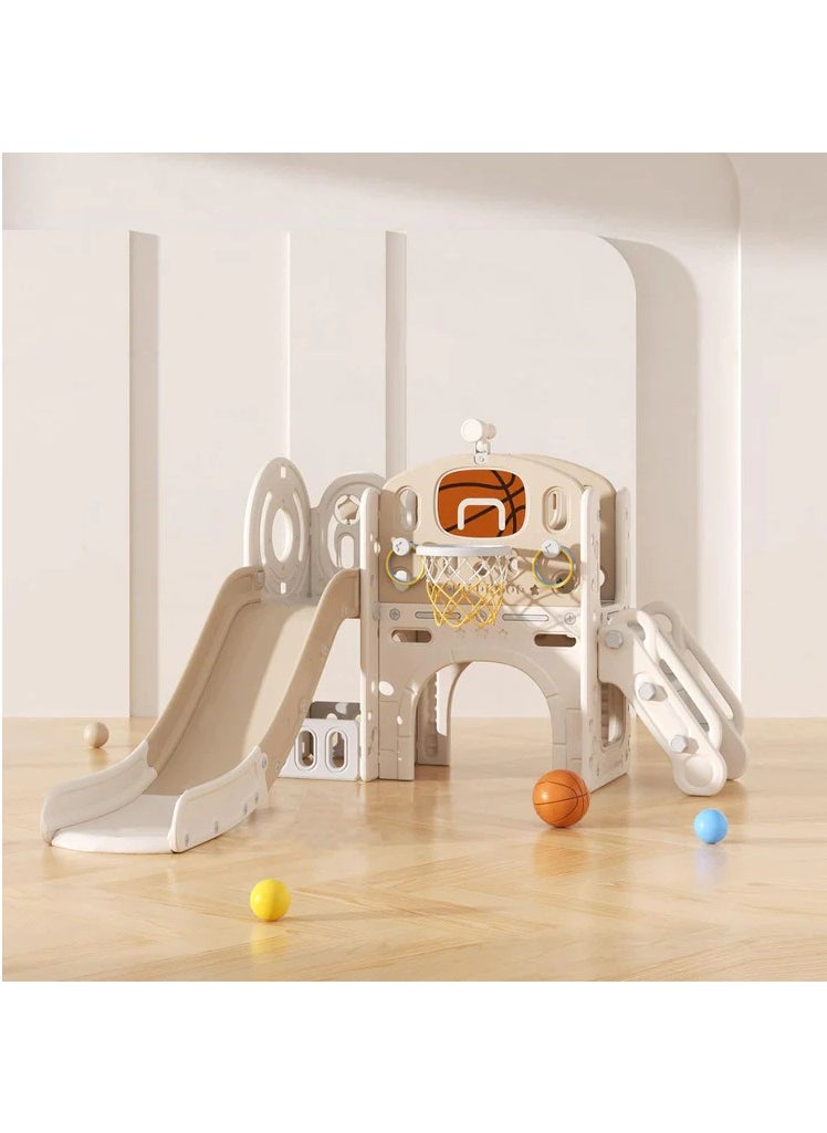 FULL JOY Big Slide With Play  Area and Crossing Bridge + Ball Ring  186*153*111 cm ,Beige- Coffee 