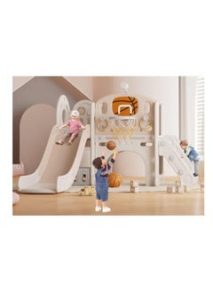 FULL JOY Big Slide With Play Area and Crossing Bridge + Ball Ring 186*153*111 cm ,Beige- Coffee  - Image 2