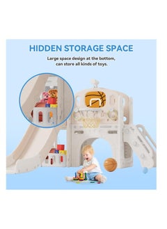 FULL JOY Big Slide With Play Area and Crossing Bridge + Ball Ring 186*153*111 cm ,Beige- Coffee  - Image 4