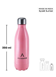 Atlasware Water Bottle with a Capacity of 350 ml, Stainless Steel Water Bottle that keeps Cold for 34 Hours and Keeps Heat for 12 Hours, Pink  - Image 3