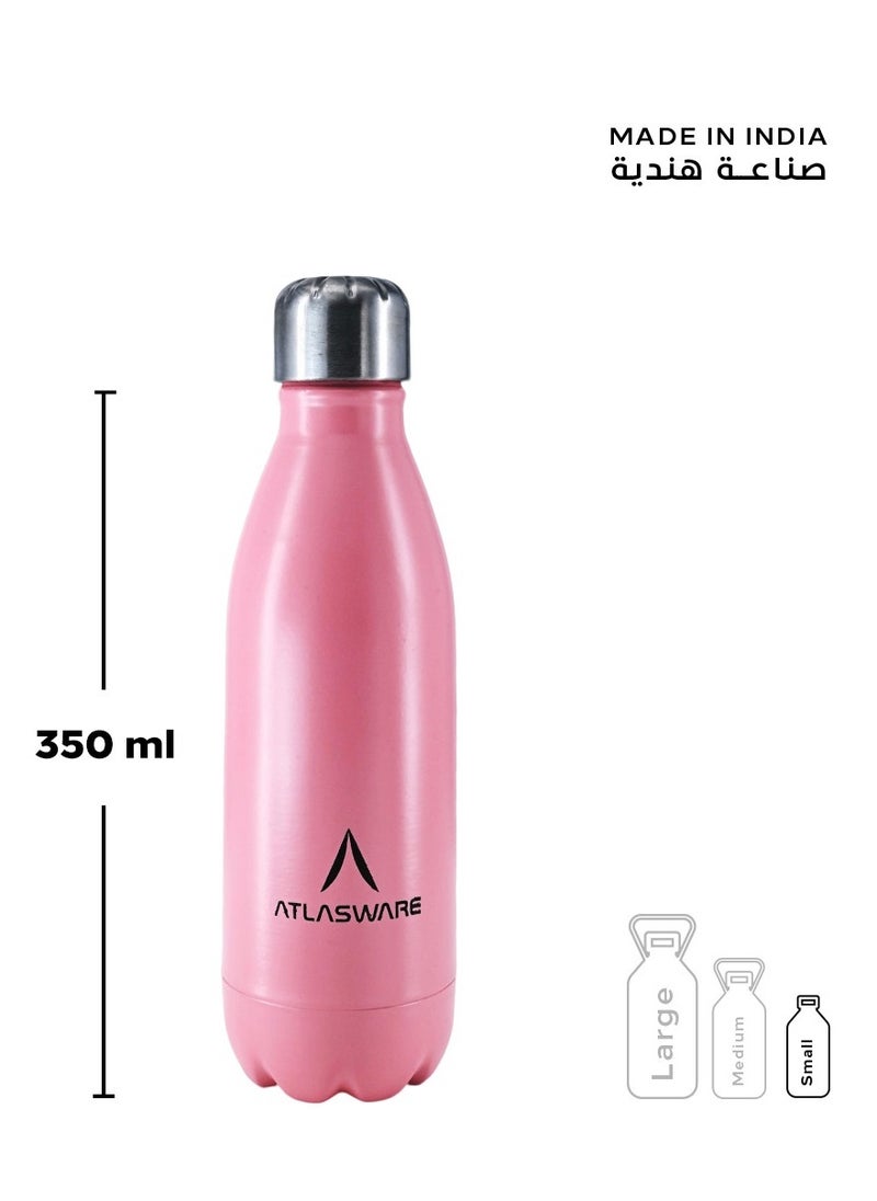 Atlasware Water Bottle with a Capacity of 350 ml, Stainless Steel Water Bottle that keeps Cold for 34 Hours and Keeps Heat for 12 Hours, Pink  - Image 3