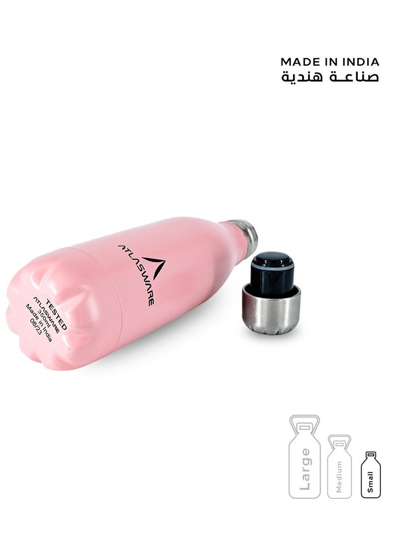 Atlasware Water Bottle with a Capacity of 350 ml, Stainless Steel Water Bottle that keeps Cold for 34 Hours and Keeps Heat for 12 Hours, Pink  - Image 5