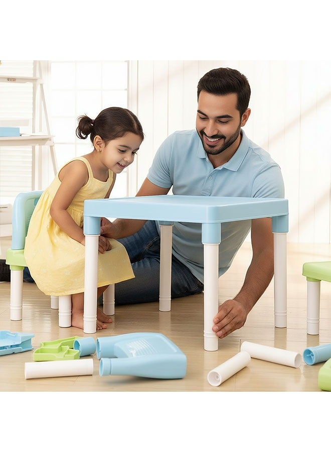 Beauenty Children's Learning And Eearly Education Desk Aand Chair Set， Ergonomic Student Learning Table Desk Chair for Girl Boy Sturdy Desk and Chair, Ideal for Home, School (Blue) - Image 4