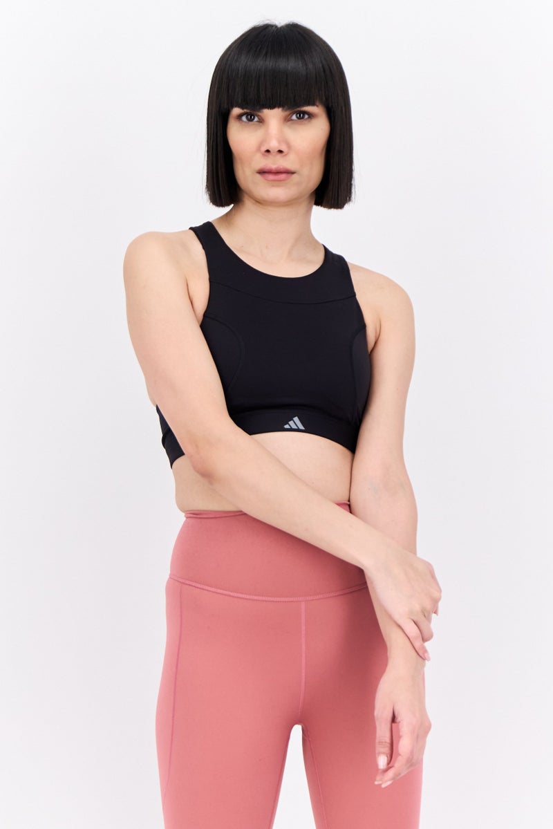 Adidas Women Lightly Padded Brand Logo Sports Bra, Black - Image 1