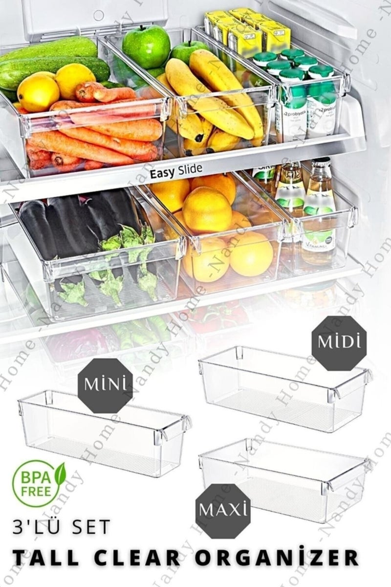 Set of 3 Tall Clear Refrigerator & Cabinet Organizer