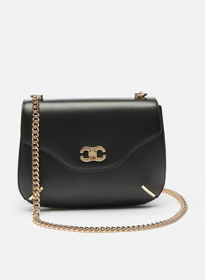 سيليست Solid Crossbody Bag with Chain Strap and Flap Closure