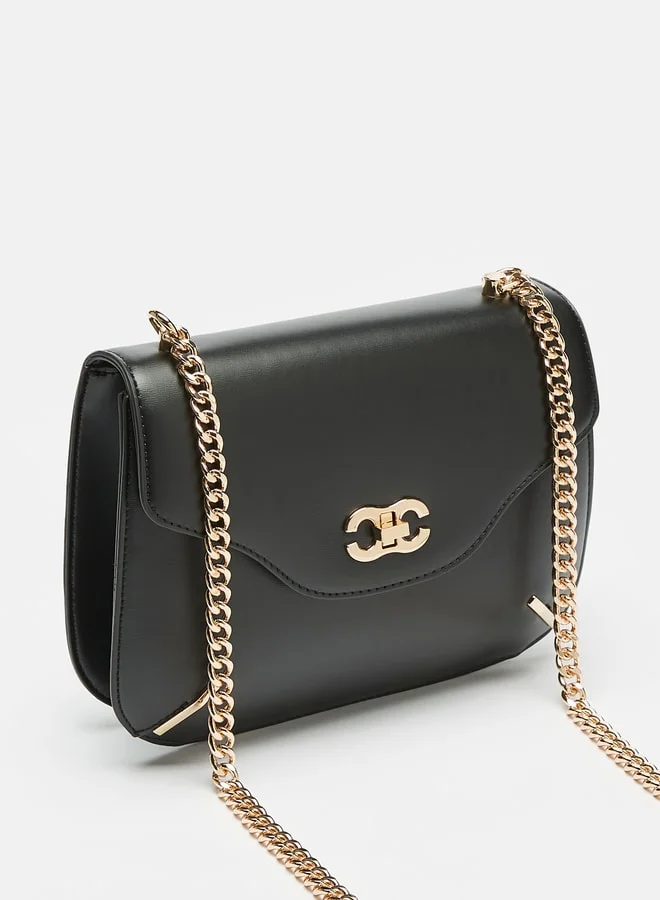 سيليست Solid Crossbody Bag with Chain Strap and Flap Closure