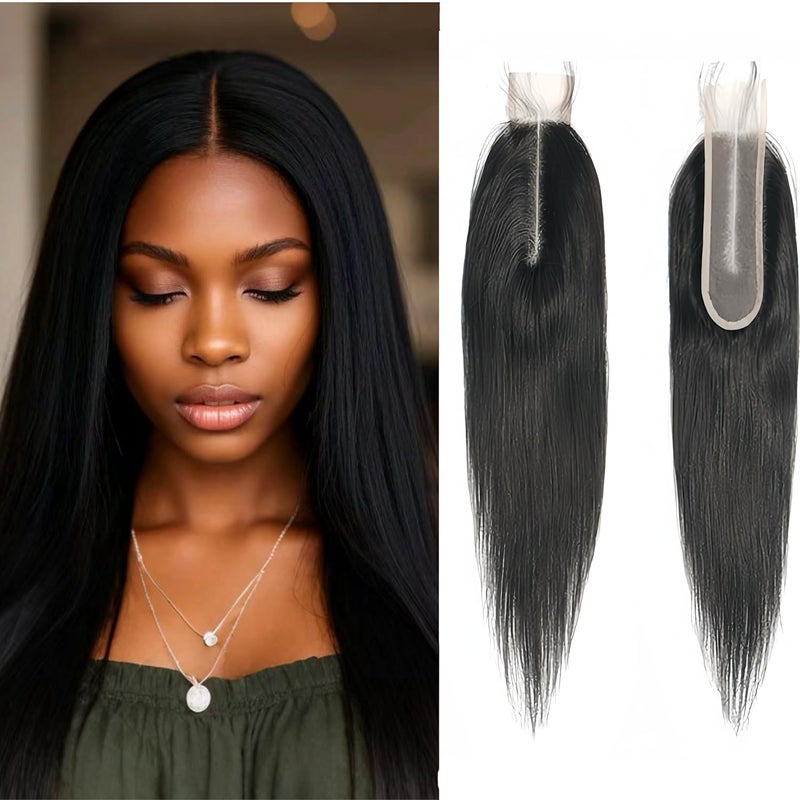 Brazilian 2x6 Lace Closure Straight 100 Human Hair Deep Middle Part Straight Transparent Lace Closure Remy Hair Kim K Closure with Baby Hair Natural Color16 inch