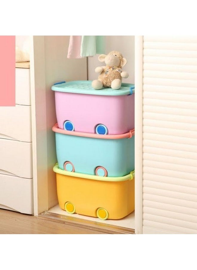 Ash & Roh Ash & Roh Plastic Multi Color Storage Bins With Locking Lids, Handle & Wheels | Stackable Collapsible Storage Box | 25 Lit Container Organizer Toy Storage Box. (Pack Of 3)  - Image 3
