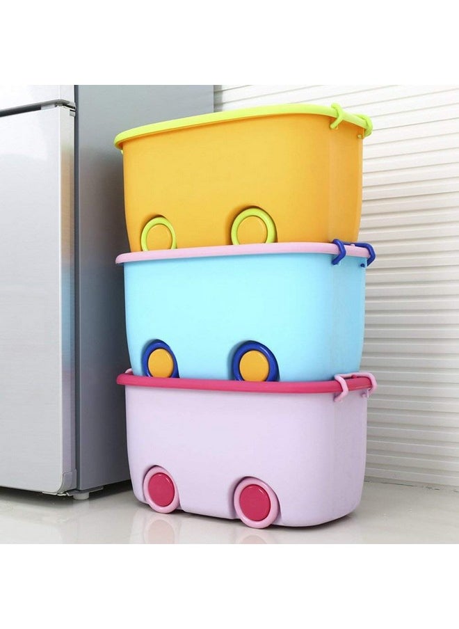 Ash & Roh Ash & Roh Plastic Multi Color Storage Bins With Locking Lids, Handle & Wheels | Stackable Collapsible Storage Box | 25 Lit Container Organizer Toy Storage Box. (Pack Of 3)  - Image 1