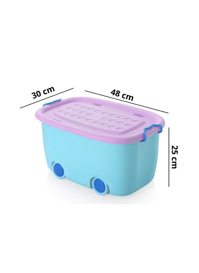 Ash & Roh Ash & Roh Plastic Multi Color Storage Bins With Locking Lids, Handle & Wheels | Stackable Collapsible Storage Box | 25 Lit Container Organizer Toy Storage Box. (Pack Of 3)  - Image 2