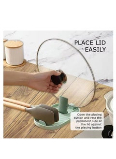 BLUE CORAL Kitchen Spoon Holder Pot Lid Rack Fork Spatula Rack Shelf Plastic Spoon Rest Chopsticks Holder Kitchen Organizer (1-Pack Green)  - Image 1