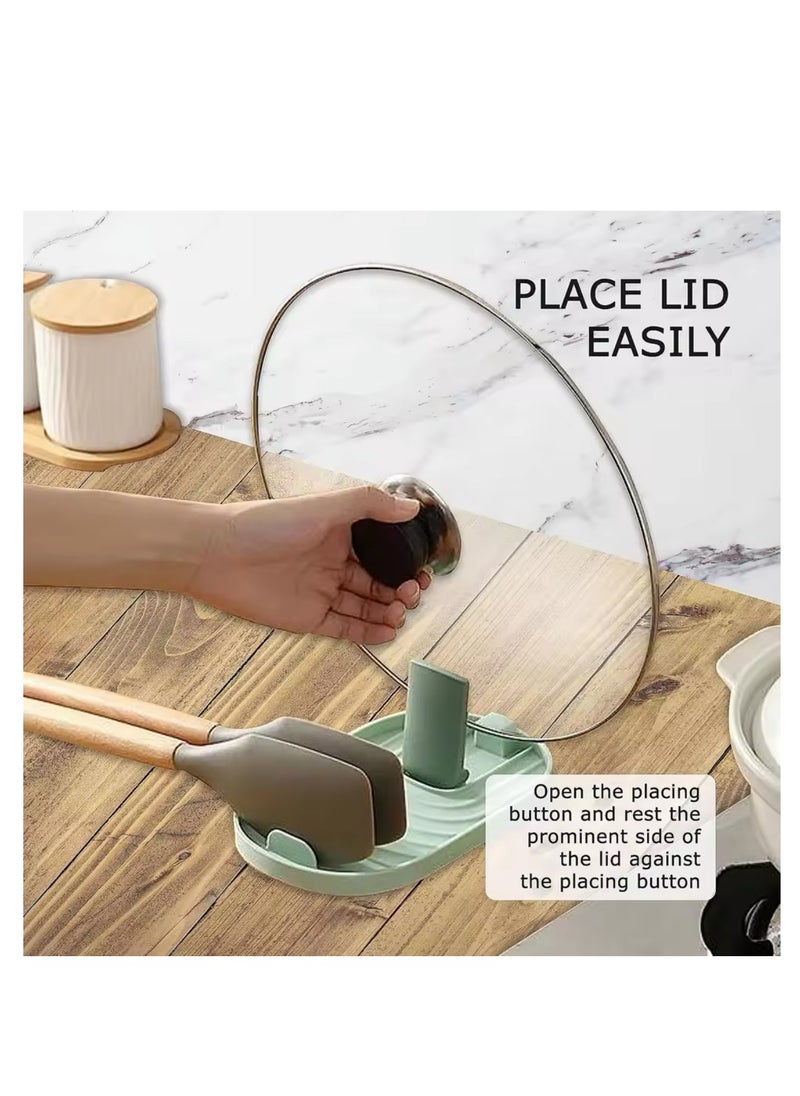 BLUE CORAL Kitchen Spoon Holder Pot Lid Rack Fork Spatula Rack Shelf Plastic Spoon Rest Chopsticks Holder Kitchen Organizer (1-Pack Green)  - Image 1