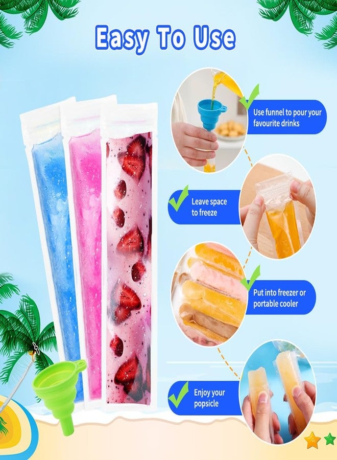 Libemskix 160 Pack Popsicle Bags 11x2" Disposable Popsicle Mold Bag Freezer Ice Pop Bags With Zip Seals and Funnel for Kids Adults Homemade Ice Candy Pops Yogurt Tubes Juice Fruit Smoothies Healthy Snacks - Image 4