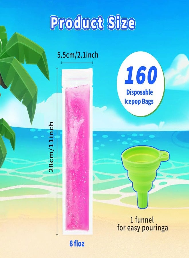 Libemskix 160 Pack Popsicle Bags 11x2" Disposable Popsicle Mold Bag Freezer Ice Pop Bags With Zip Seals and Funnel for Kids Adults Homemade Ice Candy Pops Yogurt Tubes Juice Fruit Smoothies Healthy Snacks - Image 3