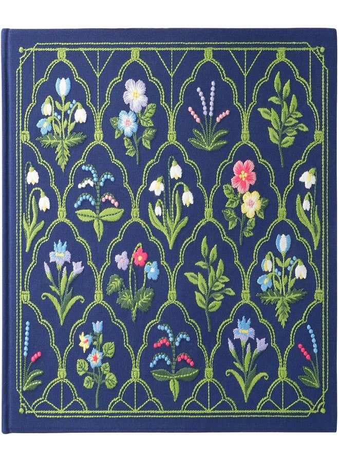 diodrio Luxury Embroidered Sketchbook for women 180gsm Premium Heavy Paper, 92 Blank Pages, Keepsake Sketch Book with Floral Embroidery, 10.6" L x 9.5" W, Grosgrain Ribbon Bookmark, Lapis Blue, Size L - Image 1