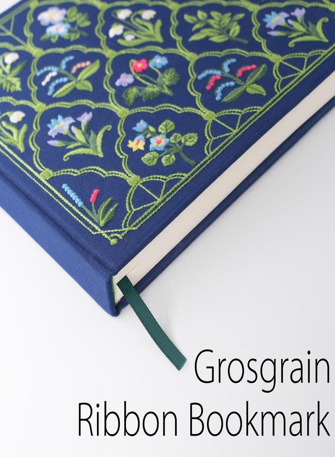 diodrio Luxury Embroidered Sketchbook for women 180gsm Premium Heavy Paper, 92 Blank Pages, Keepsake Sketch Book with Floral Embroidery, 10.6" L x 9.5" W, Grosgrain Ribbon Bookmark, Lapis Blue, Size L - Image 3