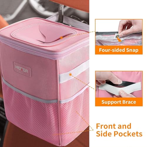 HOTOR Car Trash Can with Lid and Storage Pockets - 100% Leak-Proof Organizer, Waterproof Garbage Can, Multipurpose Trash Bin for Car, 2 Gallons, Pink - Image 4