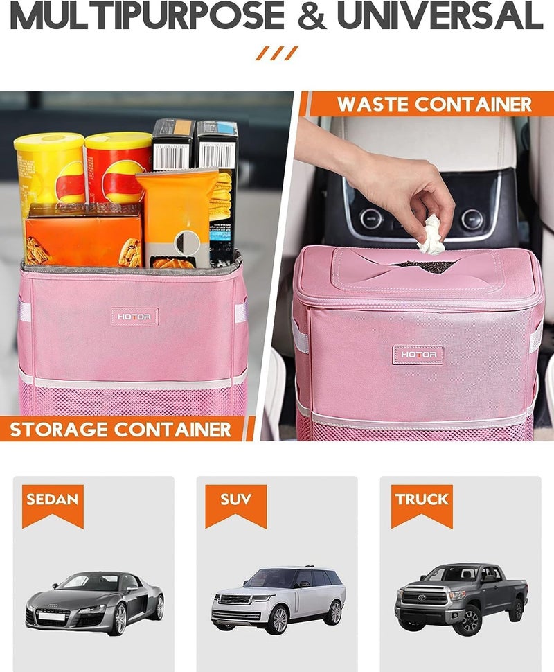 HOTOR Car Trash Can with Lid and Storage Pockets - 100% Leak-Proof Organizer, Waterproof Garbage Can, Multipurpose Trash Bin for Car, 2 Gallons, Pink - Image 5