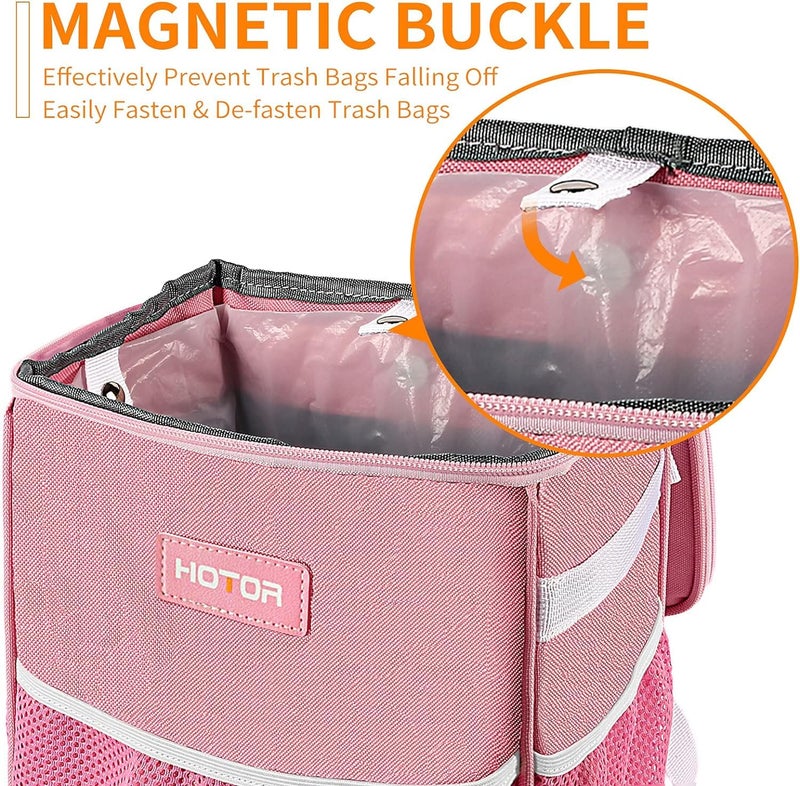 HOTOR Car Trash Can with Lid and Storage Pockets - 100% Leak-Proof Organizer, Waterproof Garbage Can, Multipurpose Trash Bin for Car, 2 Gallons, Pink - Image 3