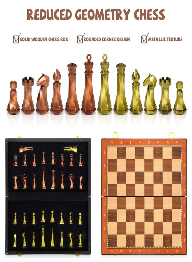 Agirlgle Large Metal Chess Set for Adults - 15" Wooden Chess Board with Metal Chess Pieces Travel Chess Sets with Metal Chessmen - Collectible Elegant Chess Game - Family Vintage Board Game - Image 2