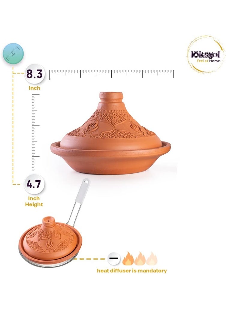 كازادورا طاجين مغربي طيني مجموعة من ٢ — طاجين مغربي يدوي الصنع من طين التراكوتا غير المصقول ١٠٠٪ طبيعي وخالي من الرصاص | طقم طاجين تقليدي كبير (قطعتان) — قواعد آمنة للغسيل في غسالة الأطباق وقابلة للنقع قبل الاستخدام | أواني طينية صحية وصديقة للبيئة مصنوعة في أوروبا — تصميم غطاء مخروطي لاحتباس البخار وتوزيع حرارة متساوية للحفاظ على نكهة ومغذيات الطعام | كل طاجين سعة تقريبية 19 أونصة سائلة (≈562 مل) — مناسب للطهو البطيء، اليخنات، الخضار، الدجاج والأسماك — اللون: تراكوتا — مثالي للتقديم على المائدة كقطعة زخرفية وعملية وهدية رمضانية/عيد — تعليمات العناية مُرفقة. - Image 4