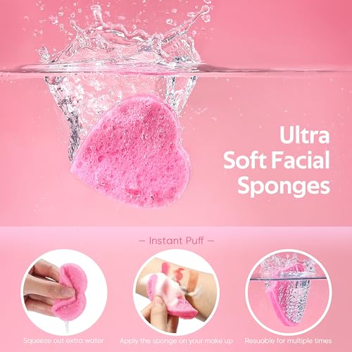 GAINWELL 50-Count Heart Shape Compressed Facial Sponges for Daily Facial Cleansing and Exfoliating, 100％ Natural Cosmetic Spa Sponges for Makeup Remover - Image 2