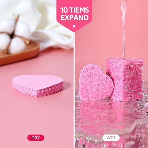 GAINWELL 50-Count Heart Shape Compressed Facial Sponges for Daily Facial Cleansing and Exfoliating, 100％ Natural Cosmetic Spa Sponges for Makeup Remover - Image 4