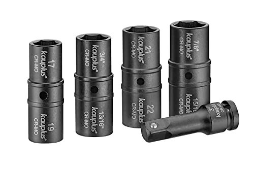 Kauplus 5 PCS 1/2-inch Drive Flip Lug Nut Socket Set –Standard Metric/SAE, 17-22MM & 3/4-Inch-15/16-inch, W/3-inch extension bar - Image 2