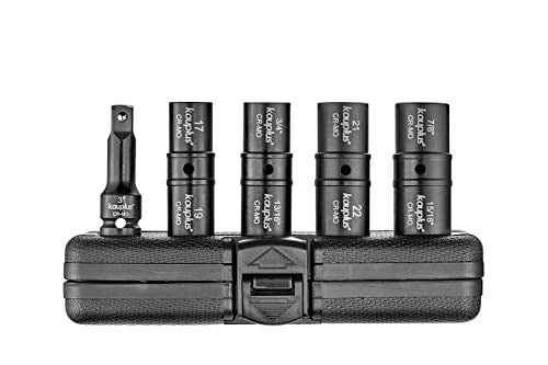 Kauplus 5 PCS 1/2-inch Drive Flip Lug Nut Socket Set –Standard Metric/SAE, 17-22MM & 3/4-Inch-15/16-inch, W/3-inch extension bar - Image 1