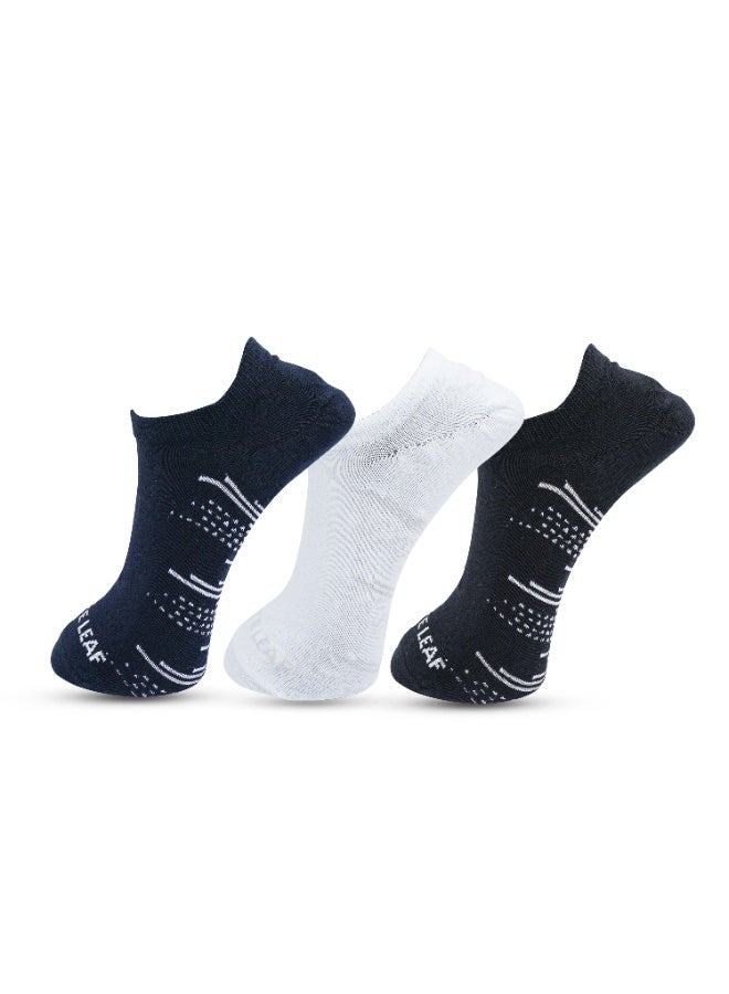 White Leaf 3 Pairs Mens No Show Socks - Cotton No Slip Loafer Sock - 3 Pairs (Blue, Black and White) - Free Size - Image 1