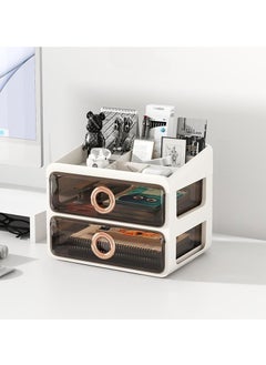 Hihonor Two Tier Shelf, Light Luxury Makeup Case with Top Lid, Cosmetic Organiser, Drawer Desktop Organiser, Suitable for Cosmetics, Daily Goods, Small Life Items (Black Transparent)  - Image 1