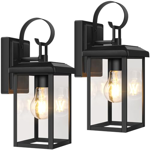 BesLowe 2-Pack Outdoor Wall Light Fixtures, Exterior Lighting Fixtures Wall Mount, Waterproof Porch Lights Outdoor Wall Sconces Lanterns, Modern Outside Lights for House Front Door Garage, Black - Image 1